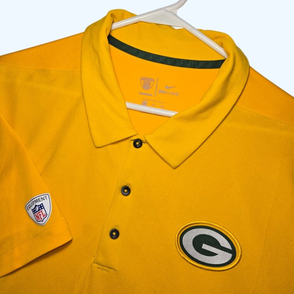 Nike Green Bay Packers NFL Dri-FIT Polo Shirt Mens 2XL Yellow Football READ